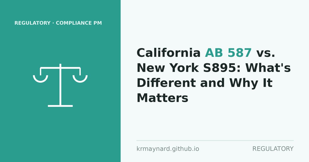 Article header: California AB 587 vs. New York S895: What's Different and Why It Matters