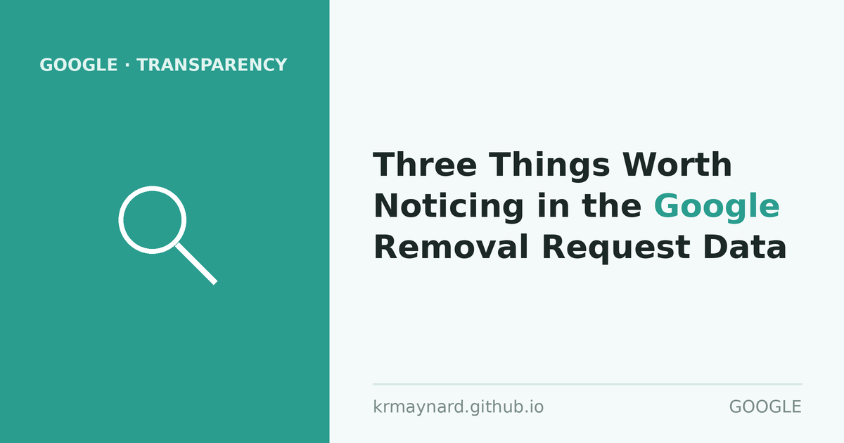 Article header: Three Things Worth Noticing in the Google Removal Request Data