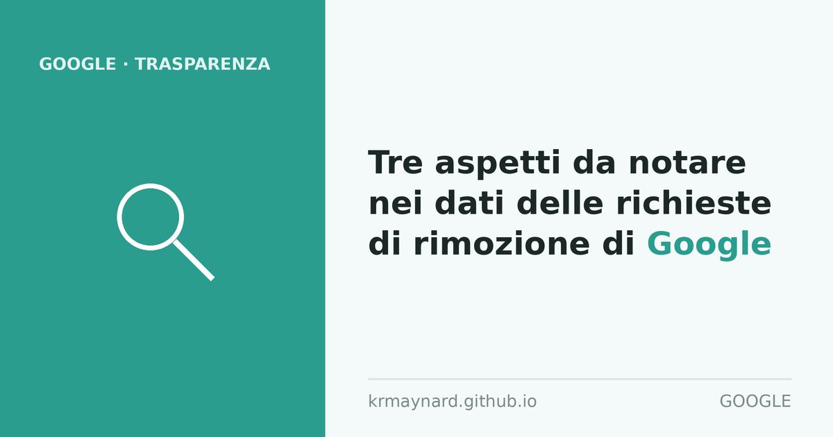 Intestazione dell'articolo: Tre aspetti da notare nei dati delle richieste di rimozione di Google
